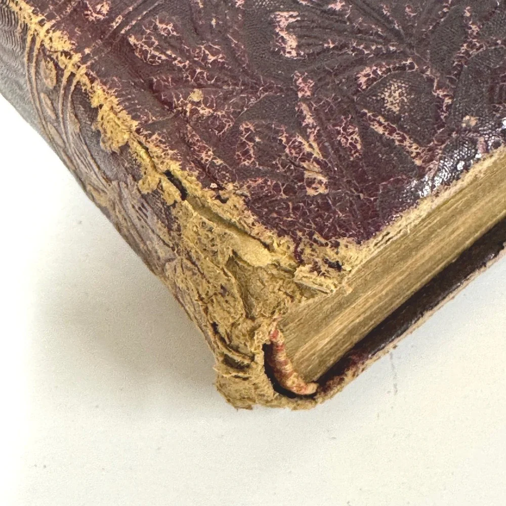 Antique Oliver Goldsmith Leather Bound Book Embossed Floral Burgundy Gold Gilt
